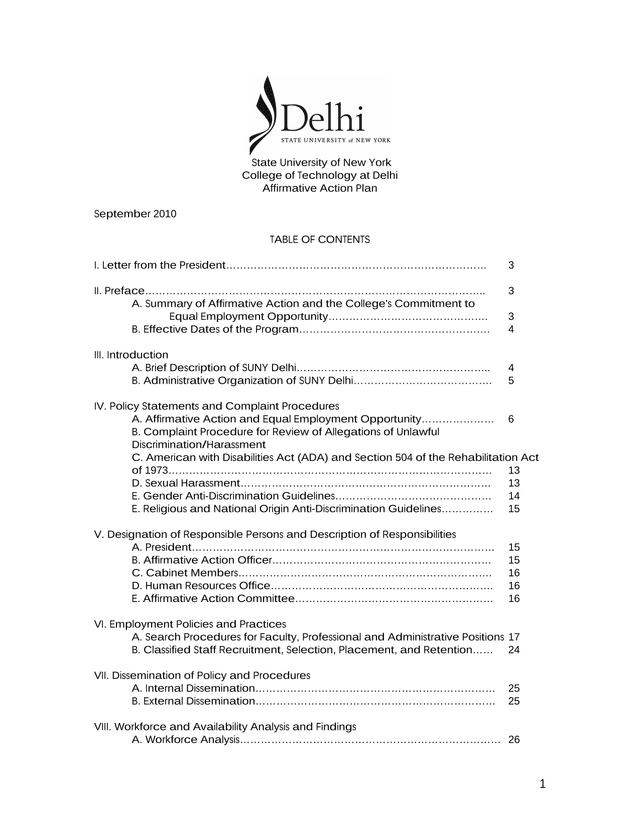 Affirmative Action Plan screenshot