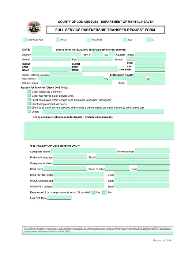 Full Service Partnership Transfer Request Form screenshot