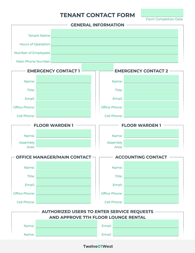 Tenant Contact Form screenshot