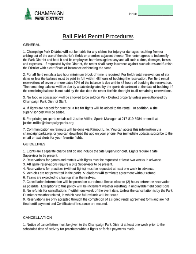 Ball Field Rental Procedures screenshot