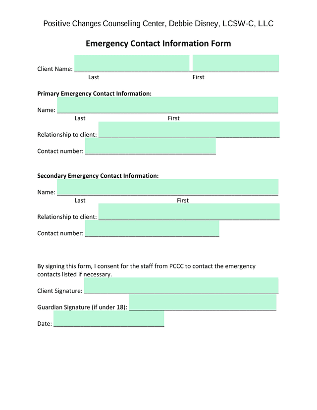 Emergency Contact Information Form screenshot