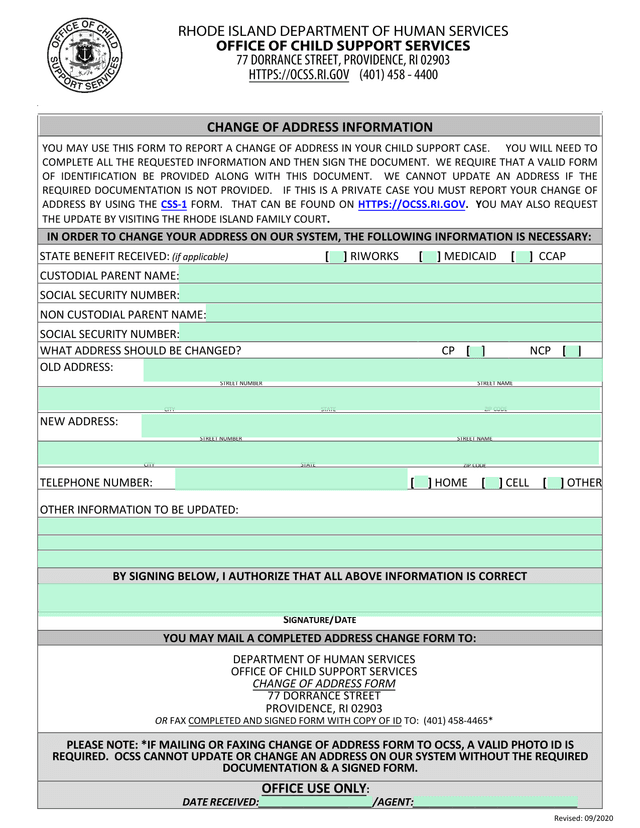 Change Of Address Information screenshot
