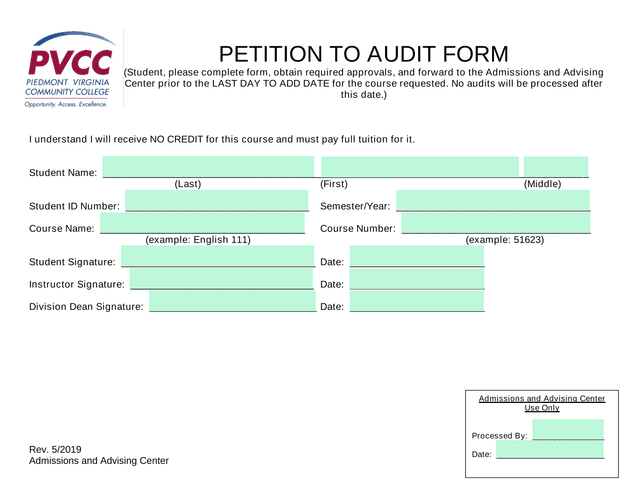 Petition To Audit Form screenshot