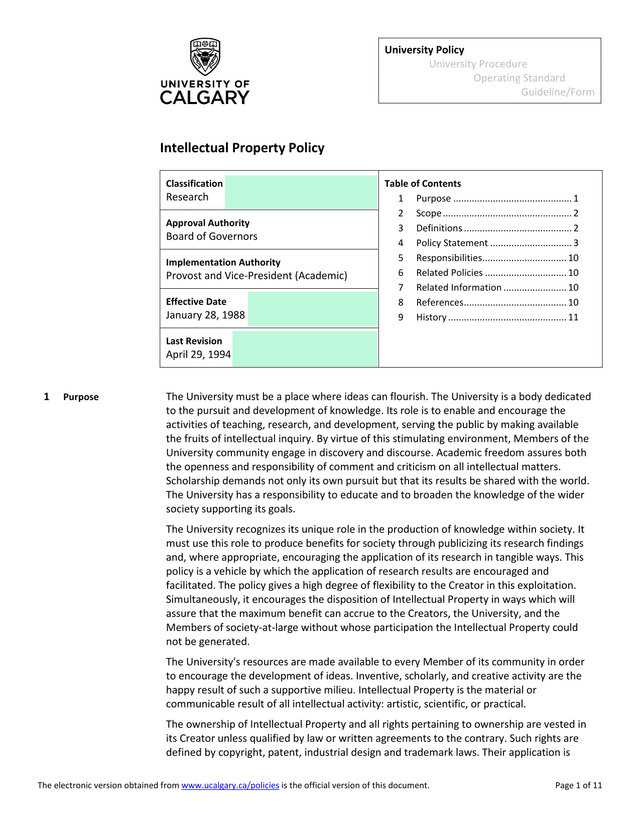 Intellectual Property Policy screenshot