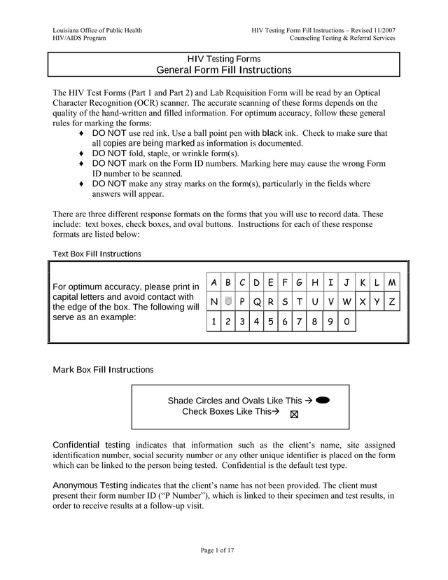 HIV Testing Form Fill Instructions screenshot