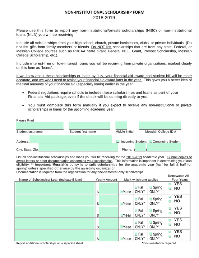 NON INSTITUTIONAL SCHOLARSHIP FORM screenshot