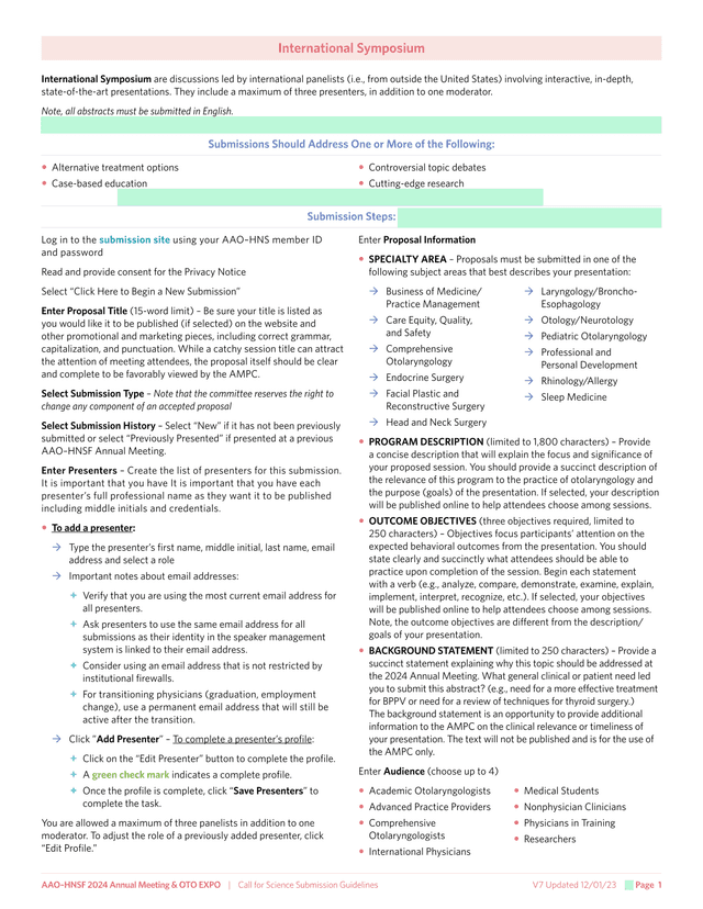 AAO HNSF 2024 Annual Meeting  OTO EXPO Call For Science Submission Guidelines screenshot