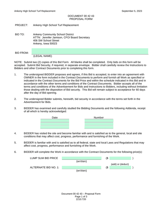 Proposal Form   Ankeny High School Turf Replacement screenshot