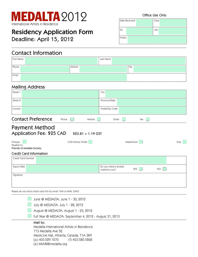 International Artists In Residence Residency Application Form screenshot