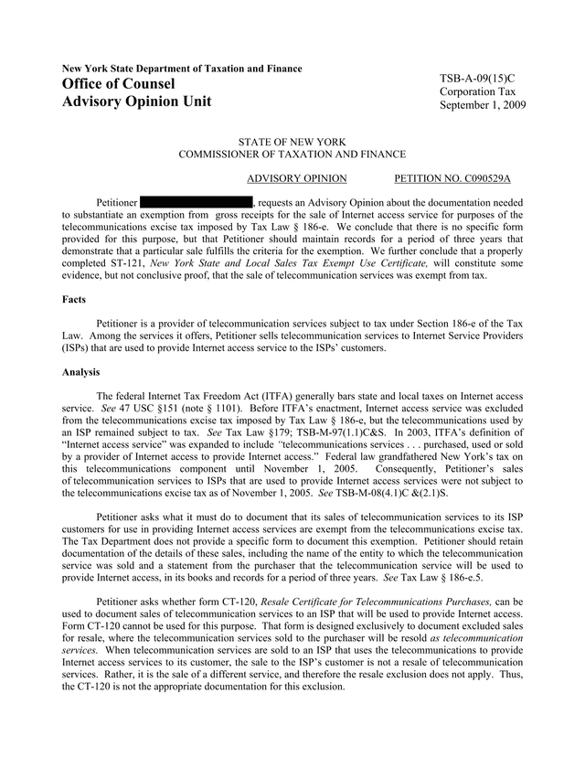 Advisory Opinion   Telecommunications Excise Tax Exemption screenshot