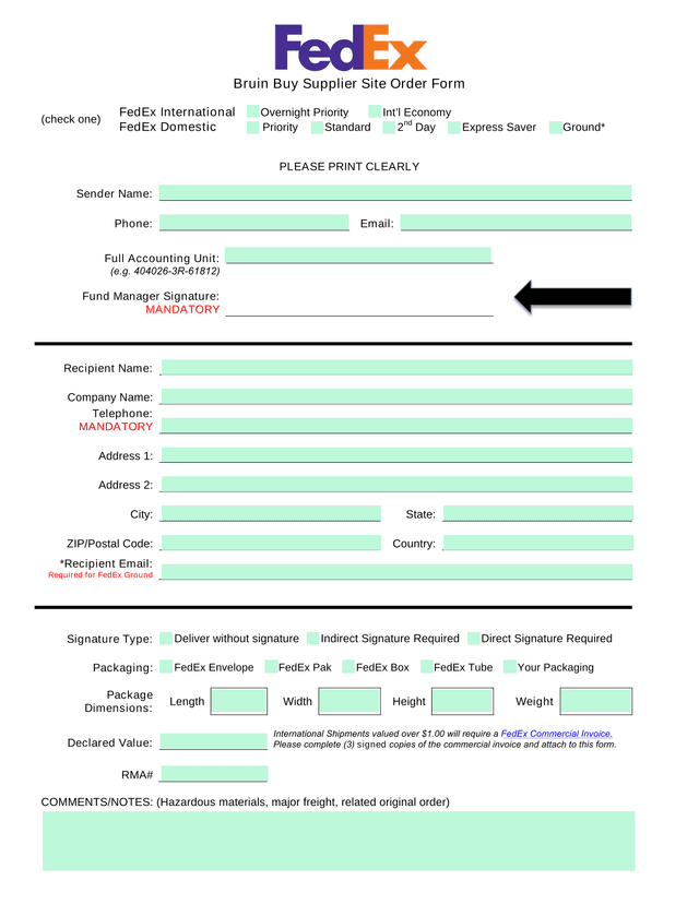 Bruin Buy Supplier Site Order Form screenshot