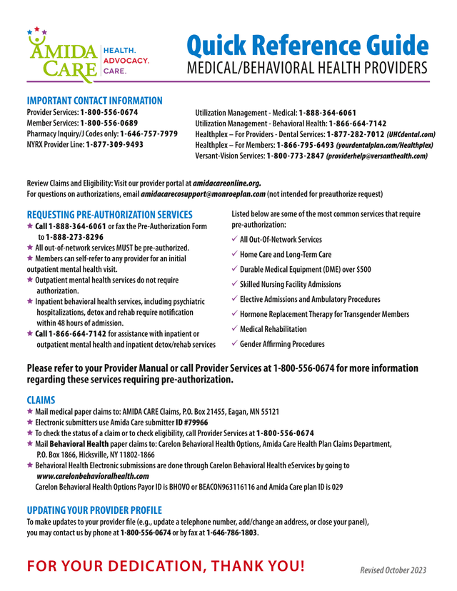 Quick Reference Guide   MedicalBehavioral Health Providers screenshot