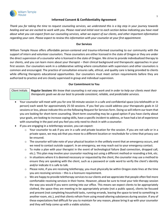 Informed Consent  Confidentiality Agreement screenshot