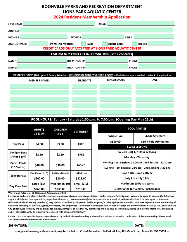 2024 Resident Membership Application screenshot