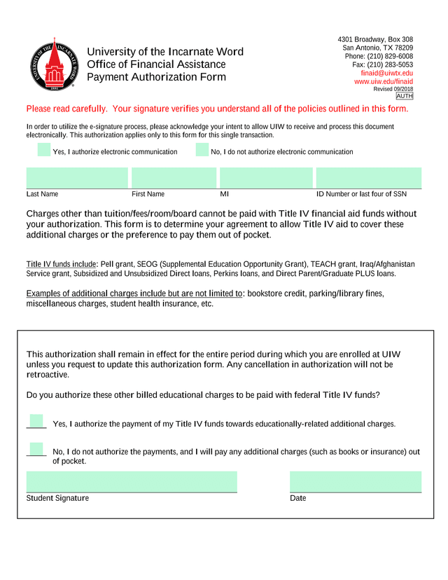 Payment Authorization Form screenshot