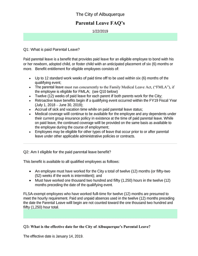 Parental Leave FAQS screenshot
