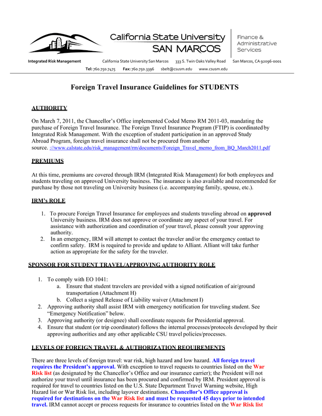 Foreign Travel Insurance Guidelines For STUDENTS screenshot