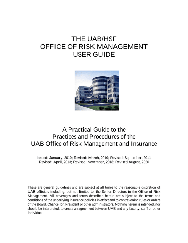 UABHSF Office Of Risk Management User Guide screenshot