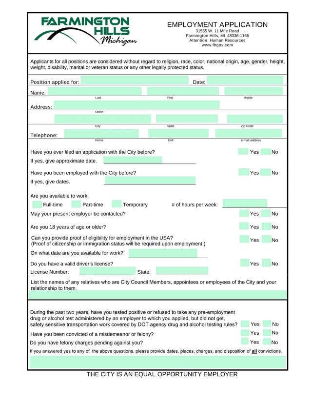 EMPLOYMENT APPLICATION screenshot