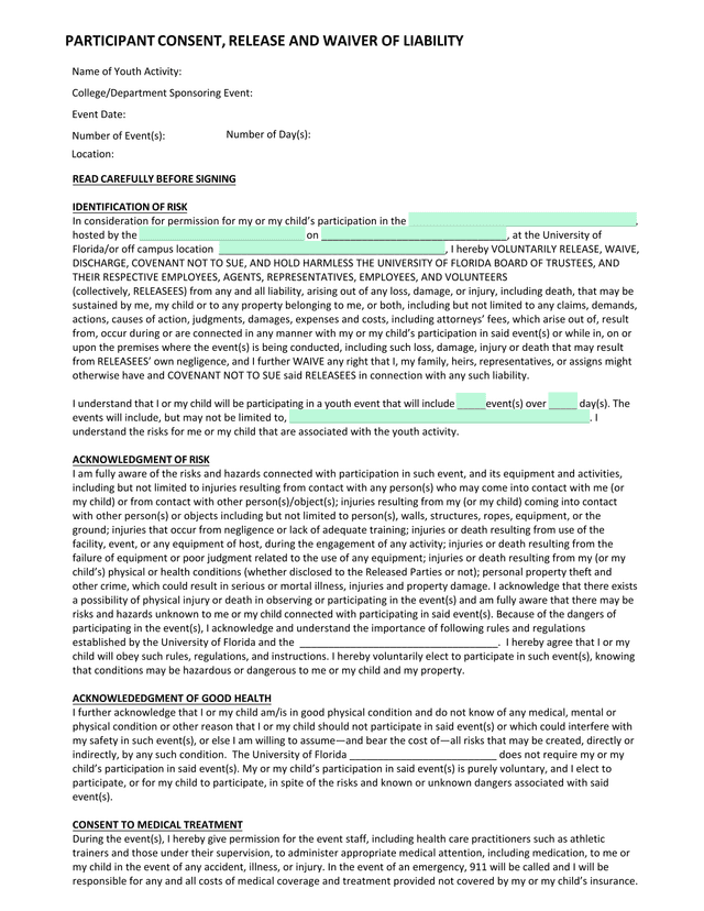 Participant Consent, Release And Waiver Of Liability screenshot