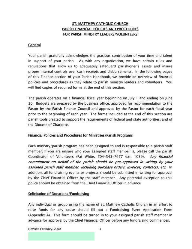 St. Matthew Catholic Church Parish Financial Policies And Procedures For Parish Ministry LeadersVolu screenshot