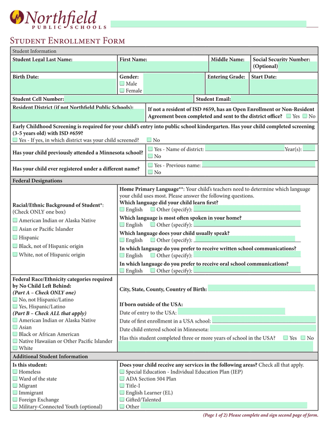 Student Enrollment Form screenshot