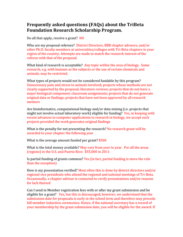 TriBeta Foundation Research Scholarship Program FAQs screenshot