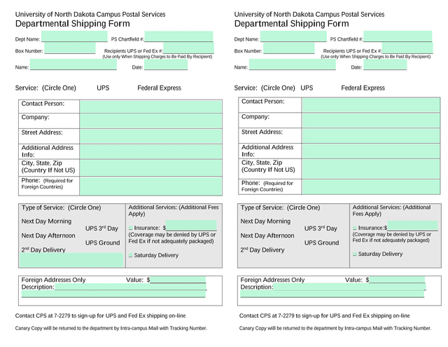 Departmental Shipping Form screenshot