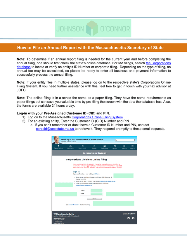 How To File An Annual Report With The Massachusetts Secretary Of State screenshot