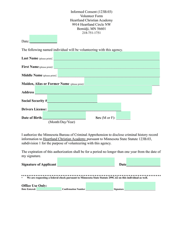 Informed Consent (123B.03) Volunteer Form screenshot