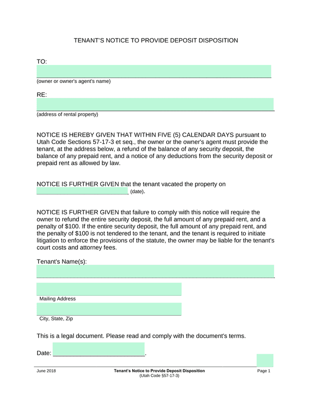 TenantS Notice To Provide Deposit Disposition screenshot
