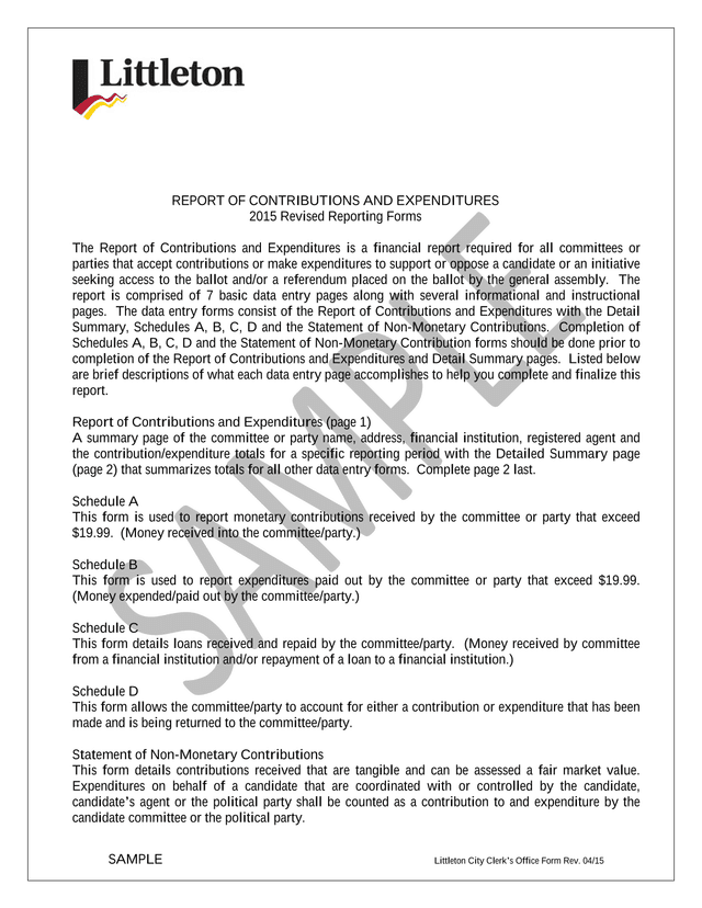 Report Of Contributions And Expenditures screenshot