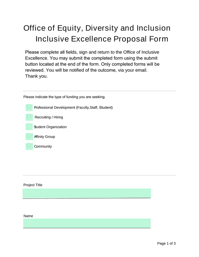 Inclusive Excellence Proposal Form screenshot