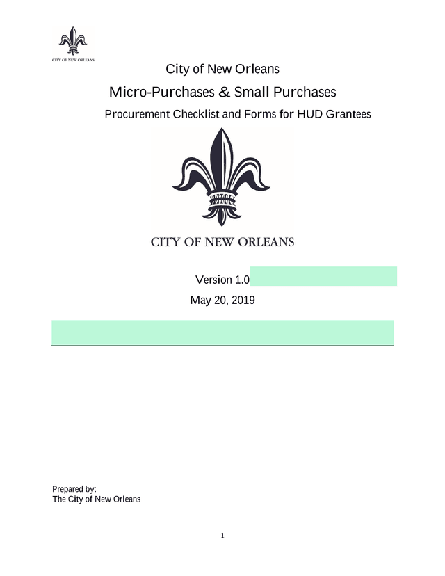 City Of New Orleans Micro Purchases  Small Purchases Procurement Checklist And Forms For HUD Grantee screenshot