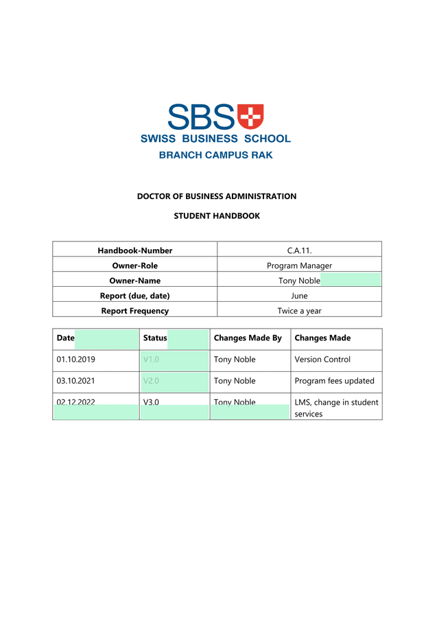 Doctor Of Business Administration Student Handbook screenshot