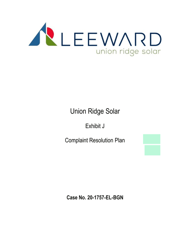 Union Ridge Solar Complaint Resolution Plan screenshot