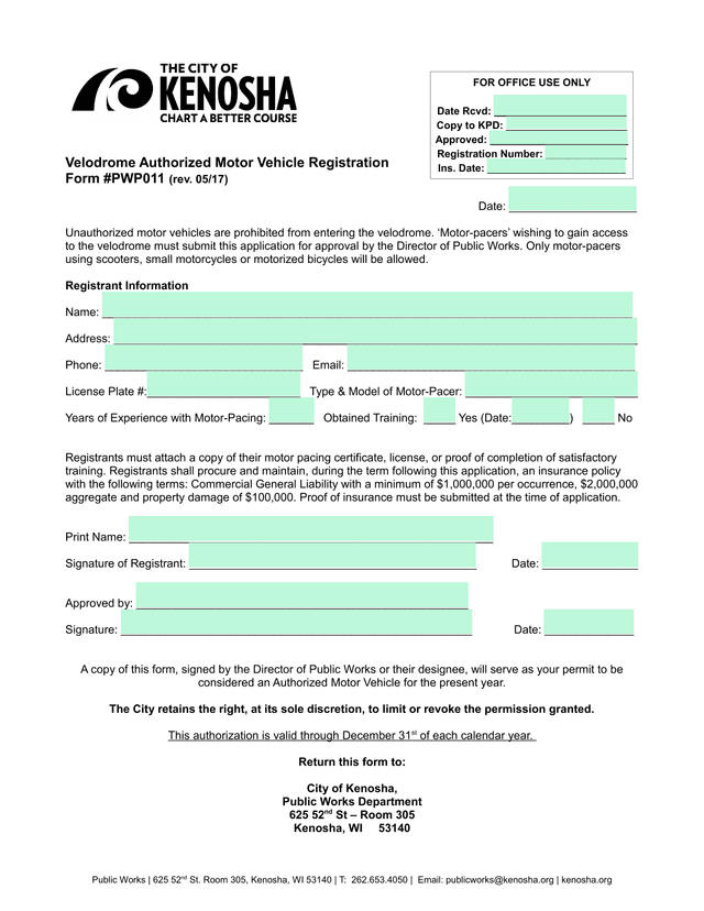 Velodrome Authorized Motor Vehicle Registration screenshot