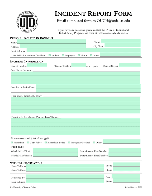 Incident Report Form screenshot