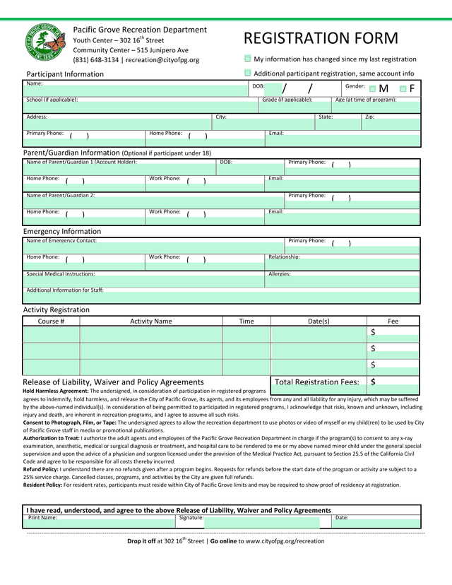 REGISTRATION FORM screenshot