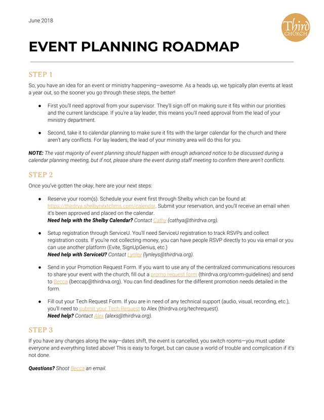 Event Planning Roadmap screenshot