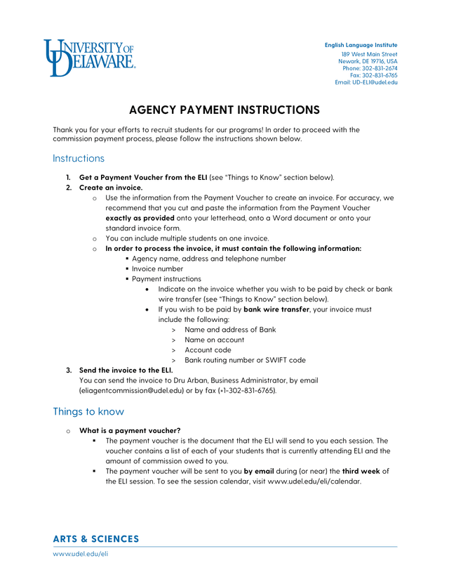Agency Payment Instructions screenshot
