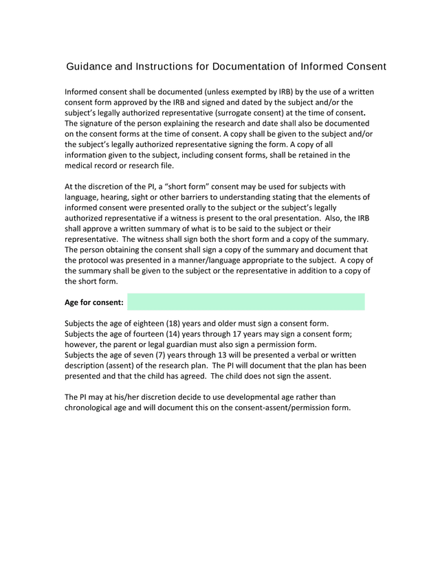 Guidance And Instructions For Documentation Of Informed Consent screenshot