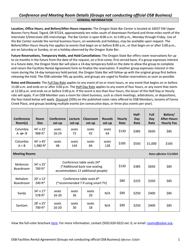 OSB Facilities Rental Agreement screenshot