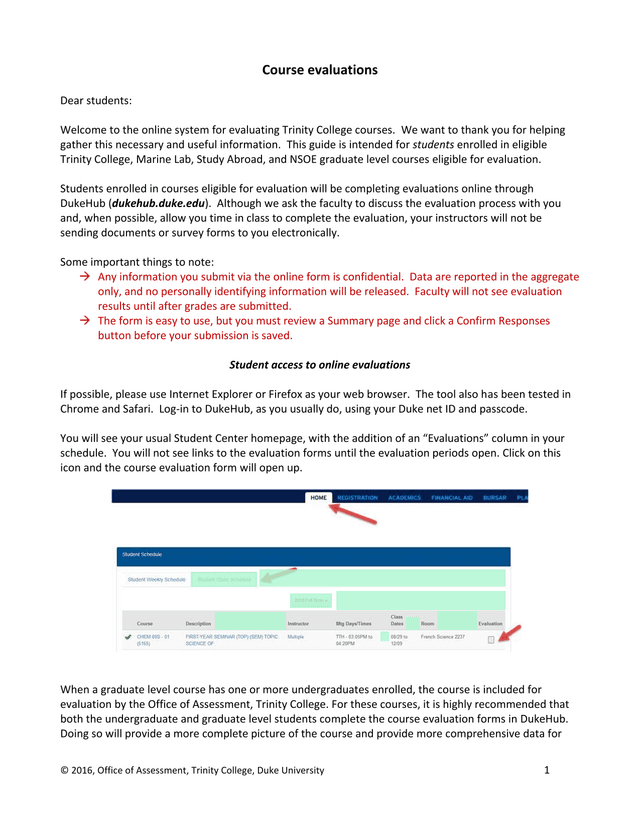 Course Evaluations screenshot