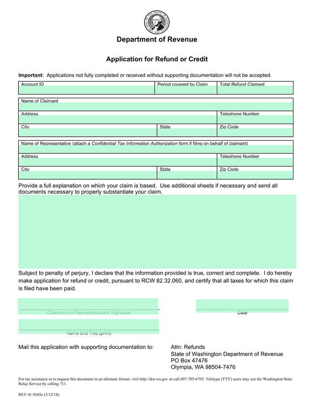 Application For Refund Or Credit screenshot