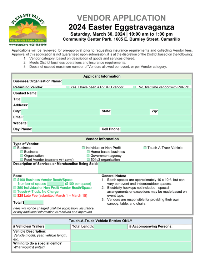 Vendor Application 2024 Easter Eggstravaganza screenshot