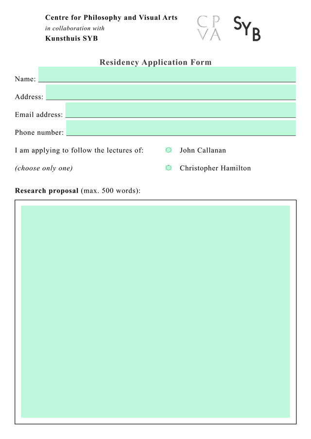 Residency Application Form screenshot