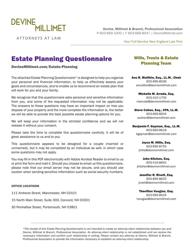 Estate Planning Questionnaire screenshot