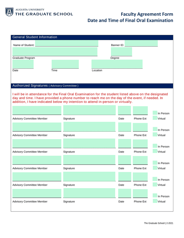 Faculty Agreement Form screenshot