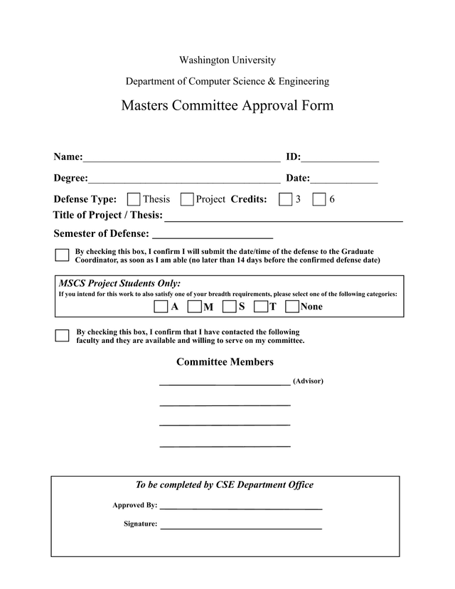 Masters Committee Approval Form screenshot